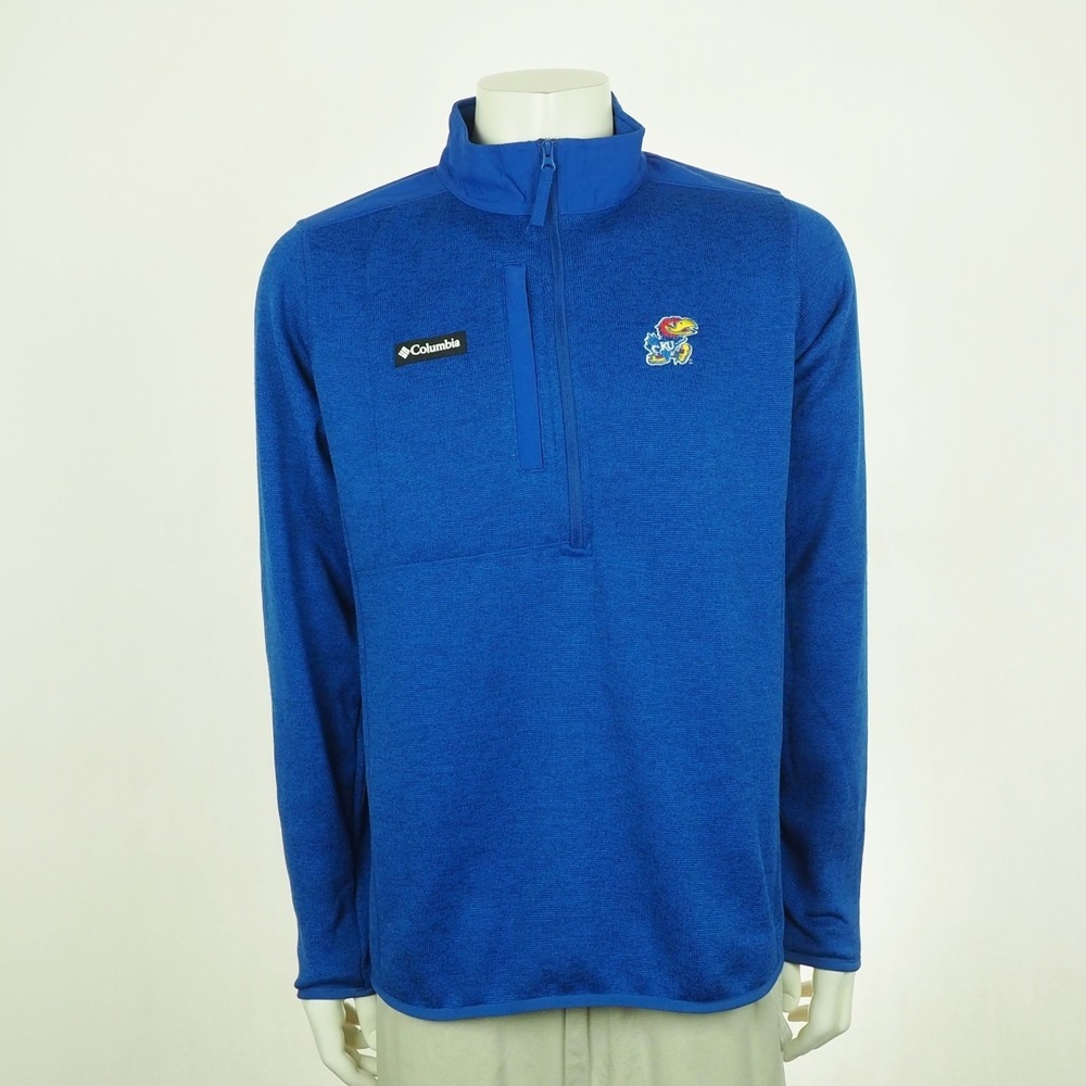 New Columbia Kansas Jawhawks Sweater Weather Mens Large Blue Pullover Mock